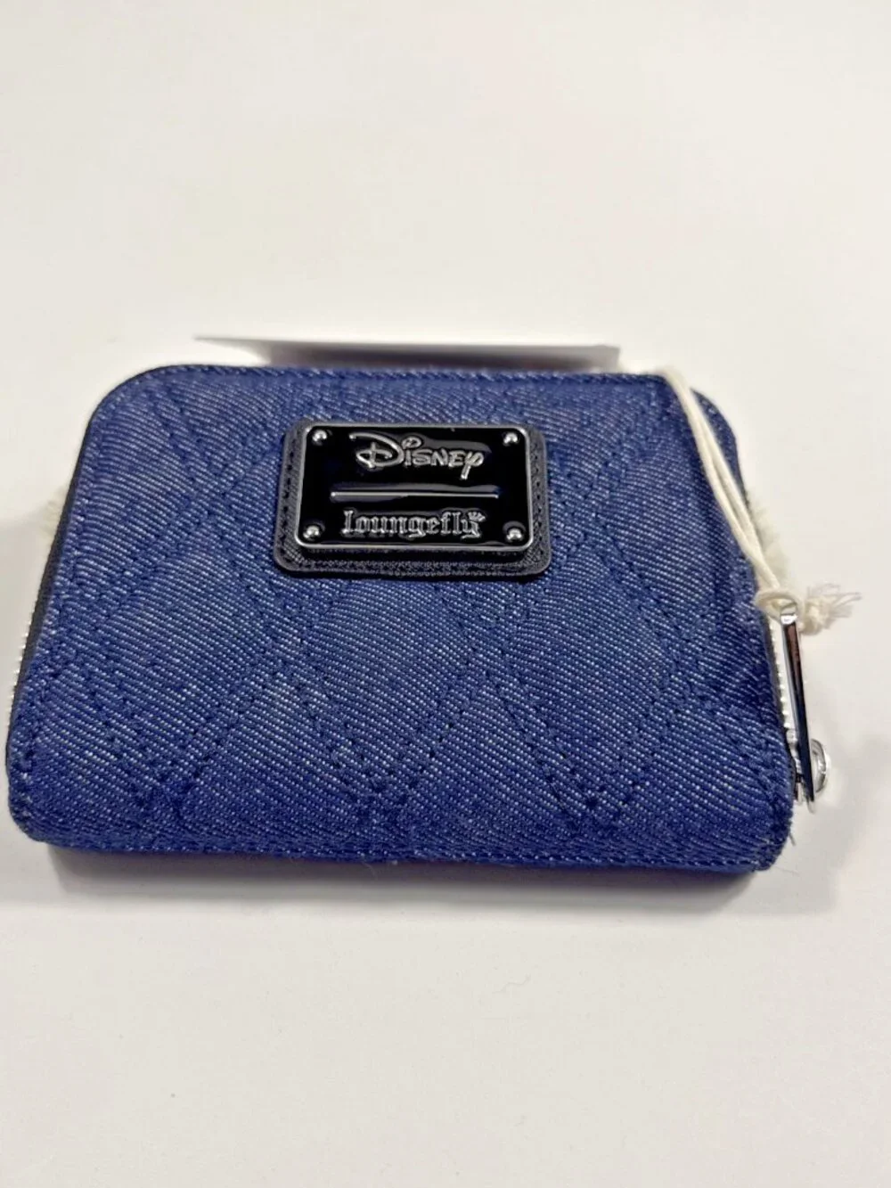 Loungefly Disney Minnie Mouse Quilted Denim Mini Zip Wallet Blue/Black NWT